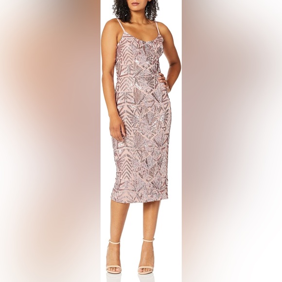 Dress the Population Women's Alexa Demi Neckline Sleeveless Midi Sheath Dress - Picture 1 of 4